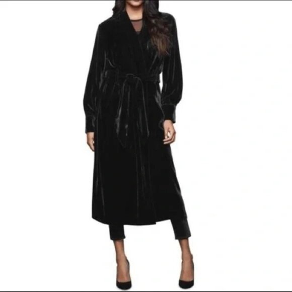 Good American Women's Robe Kimono Black Velvet Wrap Belt Viscose Jacket Large - Picture 1 of 12